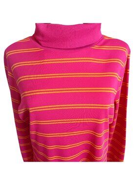 True Vintage Medium T-shirt Sears Pink Yellow Striped Turtleneck 1970's Hippy